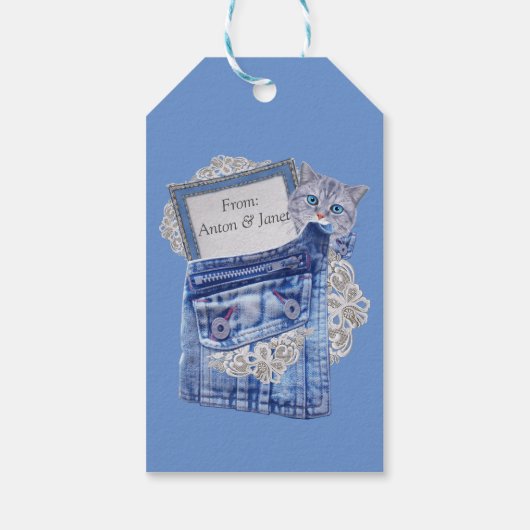Denim Jean pockets, Kittens en Lace Cadeaulabel (Achterkant)