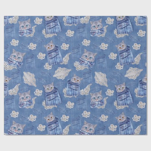 Denim Jean pockets, Kittens en Lace Cadeaupapier (Vlak)