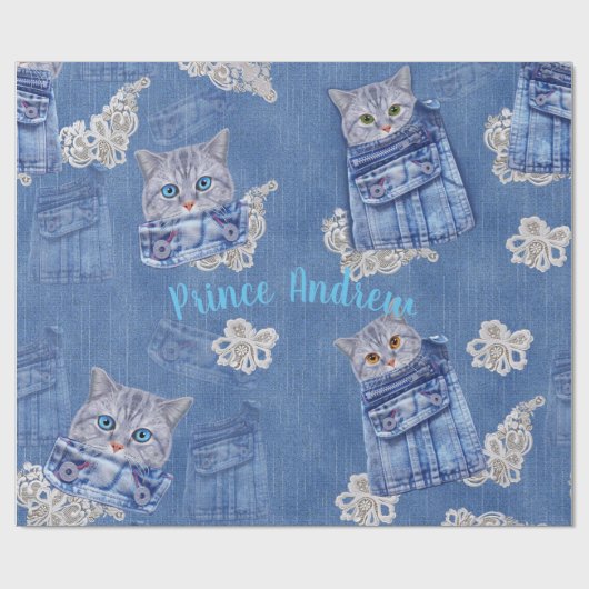 Denim Jean pockets, Kittens en Lace Cadeaupapier (Vlak)
