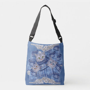 Denim Jean pockets, Kittens en Lace Crossbody Tas