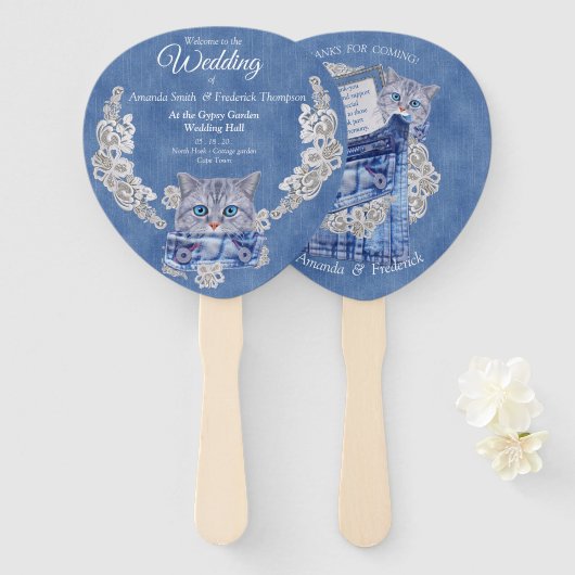 Denim Jean pockets, Kittens en Lace Handwaaier (Voorkant en achterkant)