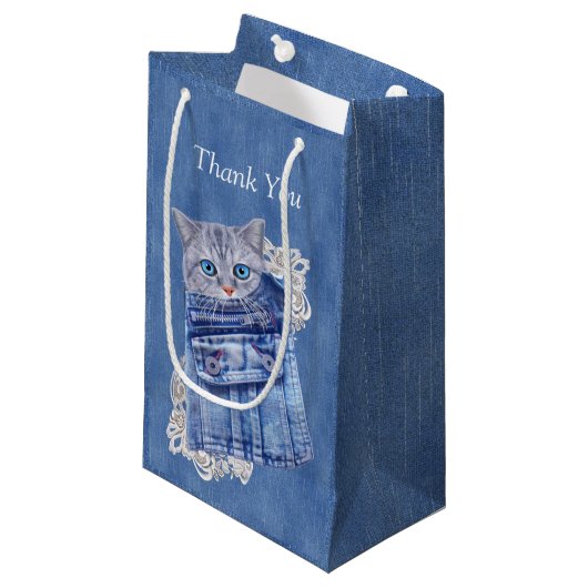 Denim Jean pockets, Kittens en Lace Klein Cadeauzakje (Voorkant Gekanteld)