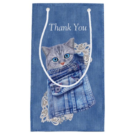 Denim Jean pockets, Kittens en Lace Klein Cadeauzakje (Voorkant)
