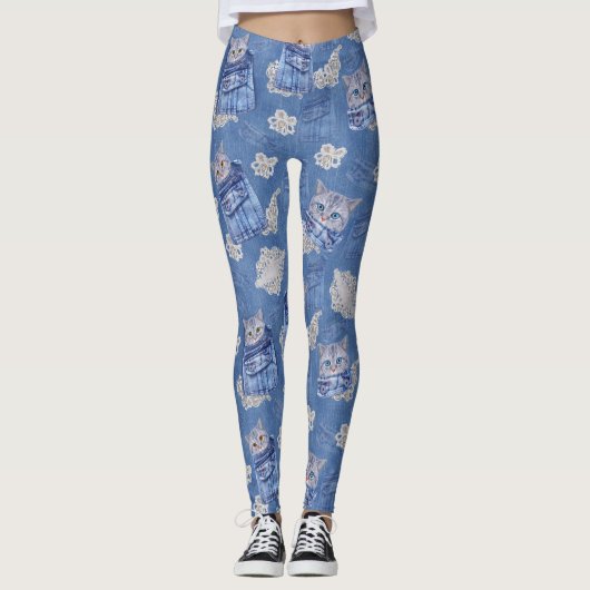 Denim Jean pockets, Kittens en Lace Leggings (Voorkant)