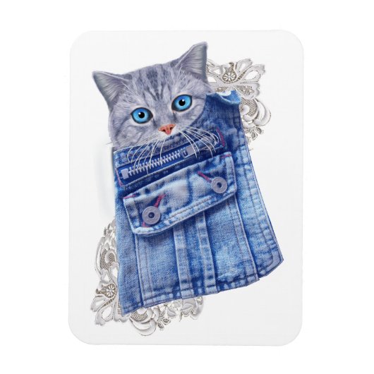 Denim Jean pockets, Kittens en Lace Magneet (Verticaal)