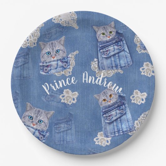 Denim Jean pockets, Kittens en Lace Papieren Bordje (Voorkant)