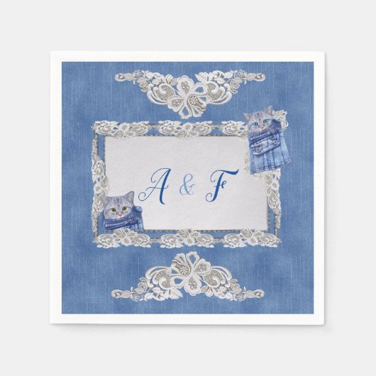 Denim Jean pockets, Kittens en Lace Servet (Voorkant)