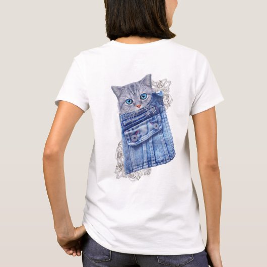 Denim Jean pockets, Kittens en Lace T-shirt (Achterkant)