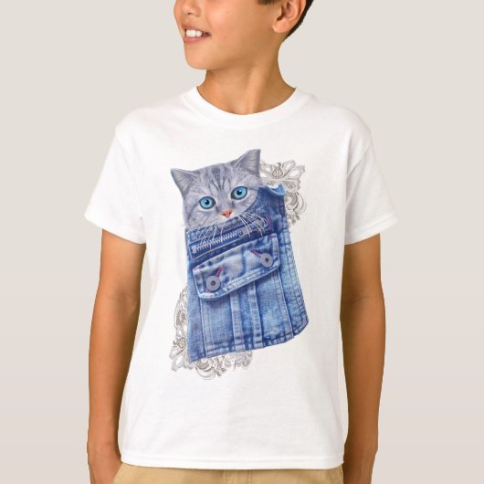 Denim Jean pockets, Kittens en Lace T-shirt (Voorkant)