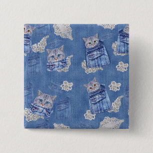 Denim Jean pockets, Kittens en Lace Vierkante Button 5,1 Cm