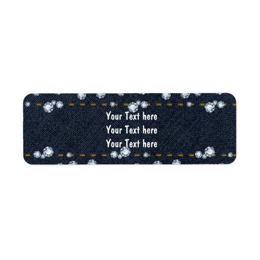Denim Jean Stitched & Diamonds Adresetiketten Etiket (Voorkant)