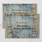 Denim Jean Stitched Pocket Birthday Party Kaart (Voorkant / Achterkant)