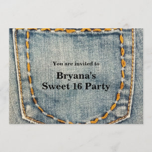 Denim Jean Stitched Pocket Birthday Party Kaart