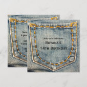 Denim Jean Stitched Pocket Birthday Party Kaart (Voorkant / Achterkant)