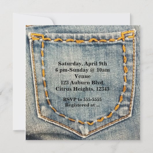 Denim Jean Stitched Pocket Birthday Party Kaart (Achterkant)