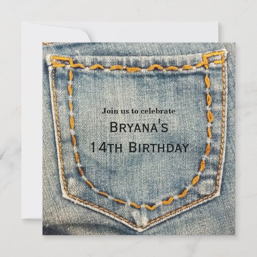 Denim Jean Stitched Pocket Birthday Party Kaart (Voorkant)