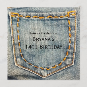 Denim Jean Stitched Pocket Birthday Party Kaart