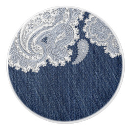 Denim Jean & White Lace Elegant Land Western Keramische Knop