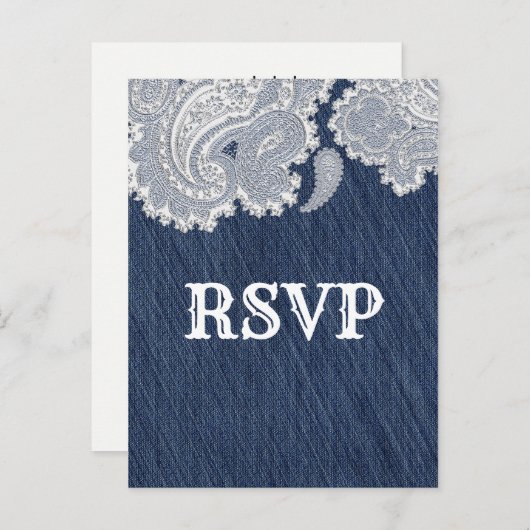 Denim Jean & White Lace Elegante Trouw-RSVP Uitnodiging Briefkaart (Voorkant / Achterkant)
