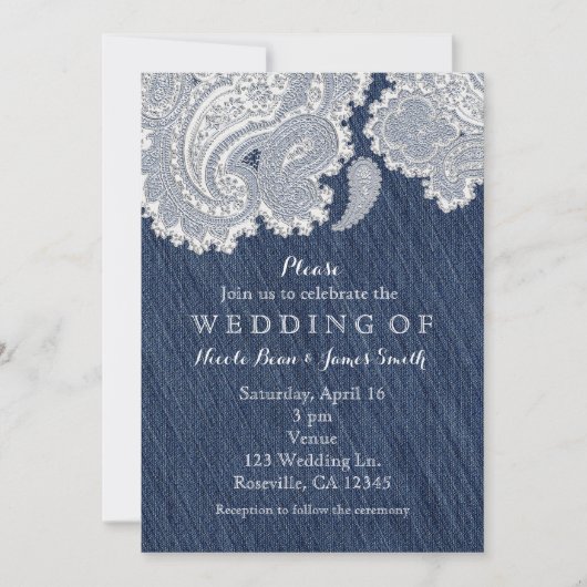 Denim Jean & White Lace Wedding Invitations Kaart (Voorkant)