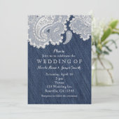 Denim Jean & White Lace Wedding Invitations Kaart (Staand voorkant)