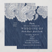 Denim Jean & White Lace Wedding Invitations Kaart (Voorkant / Achterkant)