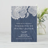 Denim Jean & White Lace Wedding Invitations Kaart (Staand voorkant)