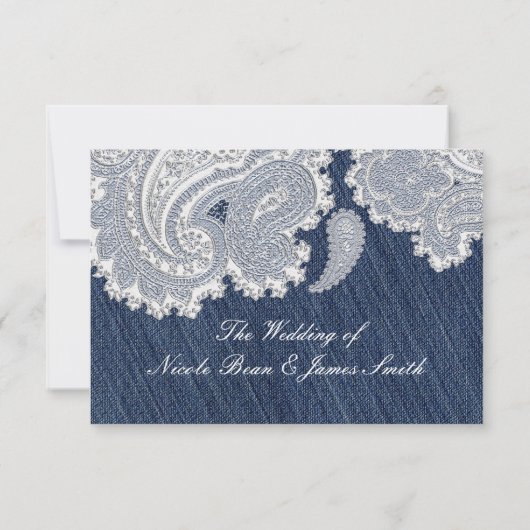 Denim Jean & Wit Kant Elegante Bruiloft RSVP Kaart (Achterkant)