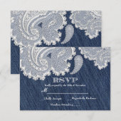 Denim Jean & Wit Kant Elegante Bruiloft RSVP Kaart (Voorkant / Achterkant)
