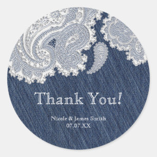 Denim Jean & Witte Kant Elegante Bruids Huwelijk Ronde Sticker
