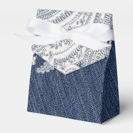 Denim Jean & Witte Kant Elegante Bruidsbruiloft Bedankdoosjes (Voorkant Zijde)