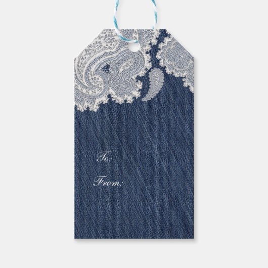 Denim Jean & Witte Kant Elegante Bruidsbruiloft Cadeaulabel (Voorkant)
