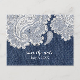 Denim Jean & Witte Kant Elegante Bruiloft Aankondigingskaart
