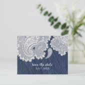 Denim Jean & Witte Kant Elegante Bruiloft Aankondigingskaart (Staand voorkant)