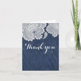 Denim Jean & Witte Kant Elegante Bruiloft Bedankkaart