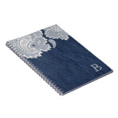 Denim Jean & Witte Kant Elegante Bruiloft Notitieboek (Rechterzijde)