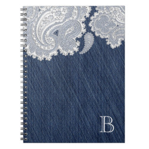Denim Jean & Witte Kant Elegante Bruiloft Notitieboek