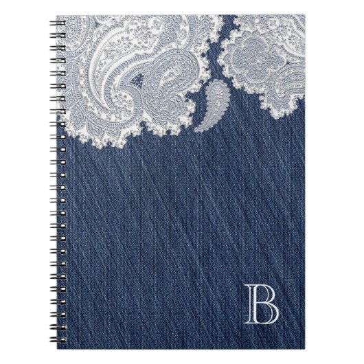 Denim Jean & Witte Kant Elegante Bruiloft Notitieboek (Voorkant)