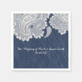Denim Jean & Witte Kant Elegante Bruiloft Servetten