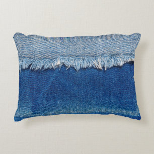 Denim jeans achtergrond. Gedrukte denim stof met b Accent Kussen