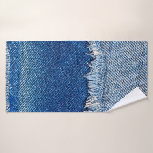 Denim jeans achtergrond. Gedrukte denim stof met b Badhanddoek (Badhanddoek)