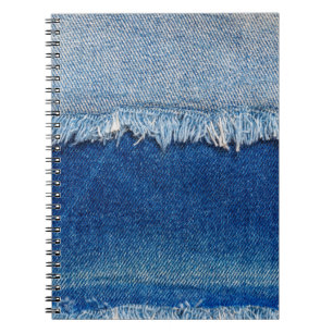 Denim jeans achtergrond. Gedrukte denim stof met b Notitieboek
