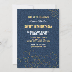Denim Jeans Floral Pattern Birthday Invitation Kaart