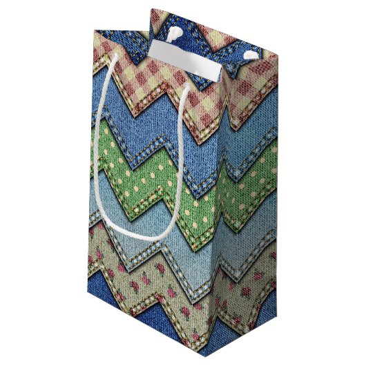 Denim jeans patchwork patroon geschenk tas klein cadeauzakje (Achterkant Gekanteld)