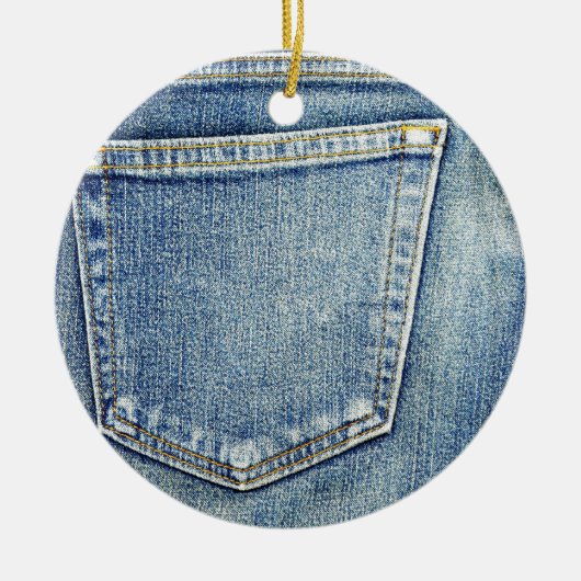 Denim Jeans Pocket Blue Fabric-stijl mode rijk Keramisch Ornament (Voorkant)