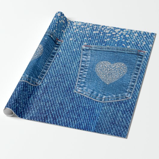 Denim Jeans Pocket Rustiek Land Westerne Diamanten Cadeaupapier (Uitgerold)