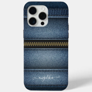 Denim Jeans Style Stitches en Zipper iPhone 15 Pro Max Hoesje