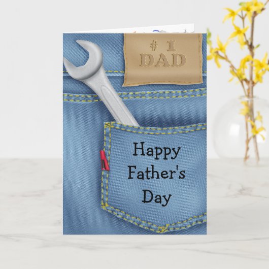 Denim Jeans Vaderdag Kaart (Gele Bloem)