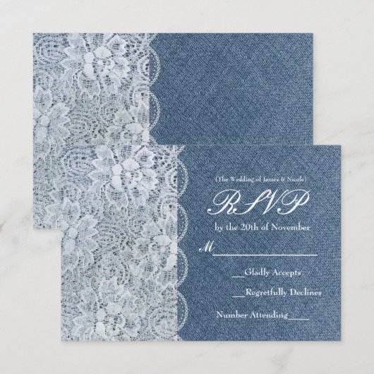 Denim & Kant Rustieke Romance Bruiloft RSVP Kaart (Voorkant / Achterkant)