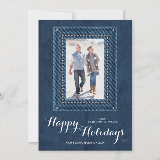Denim-kerstfoto Feestdagenkaart (Voorkant)